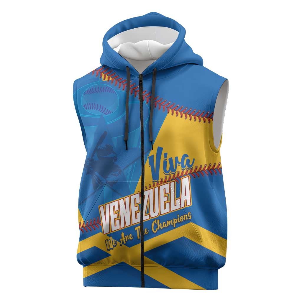 Baseball Venezuela 2026 Custom Sleeveless Zip Hoodie 1st Champions Proud Blue Version
