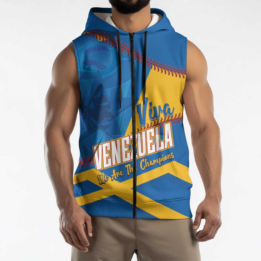 Baseball Venezuela 2026 Custom Sleeveless Zip Hoodie 1st Champions Proud Blue Version