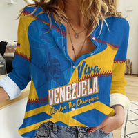 Baseball Venezuela 2026 Custom Women Casual Shirt 1st Champions Proud Blue Version