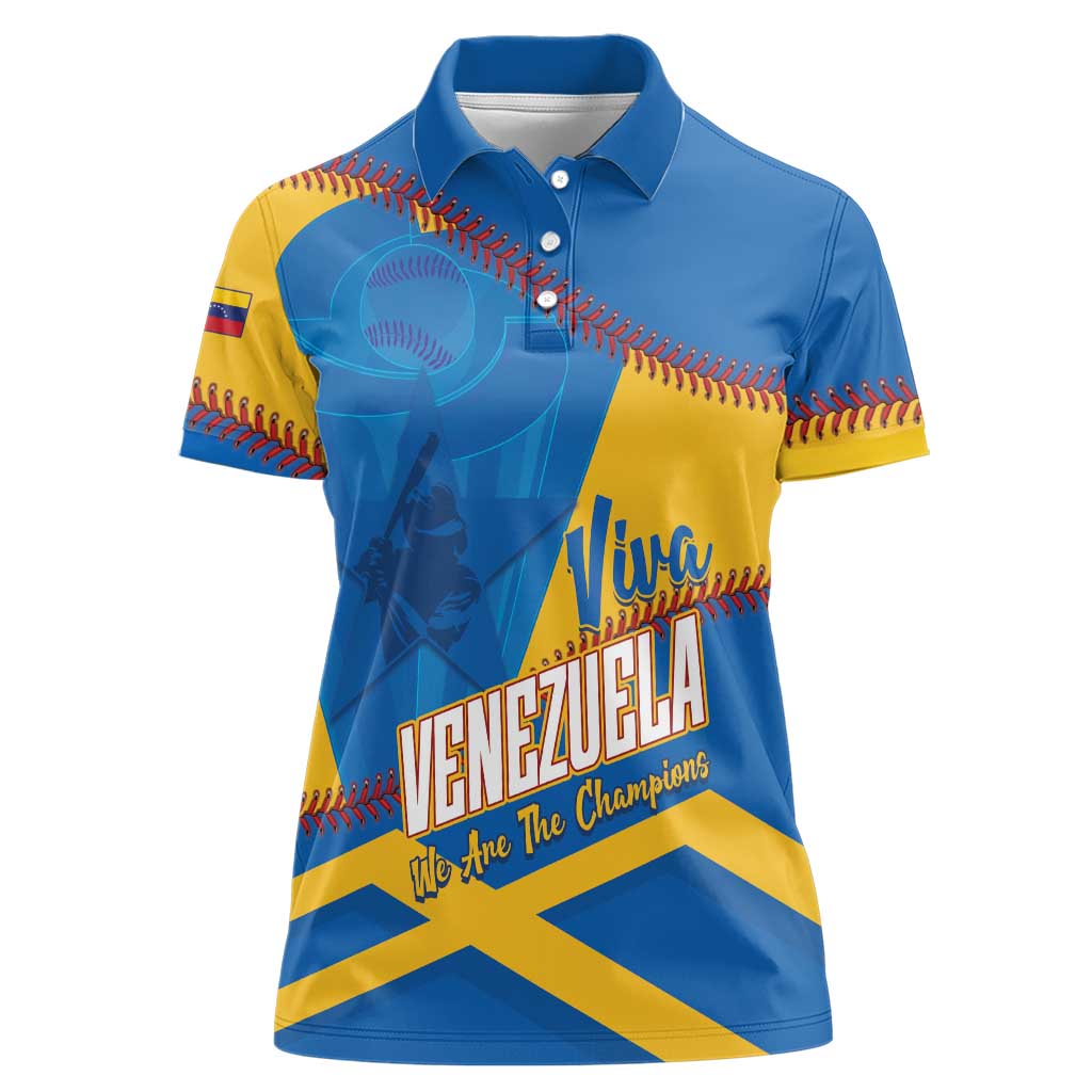 Baseball Venezuela 2026 Custom Women Polo Shirt 1st Champions Proud Blue Version