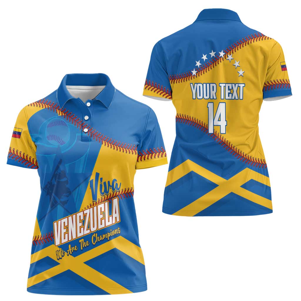 Baseball Venezuela 2026 Custom Women Polo Shirt 1st Champions Proud Blue Version