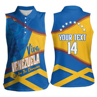 Baseball Venezuela 2026 Custom Women Sleeveless Polo Shirt 1st Champions Proud Blue Version