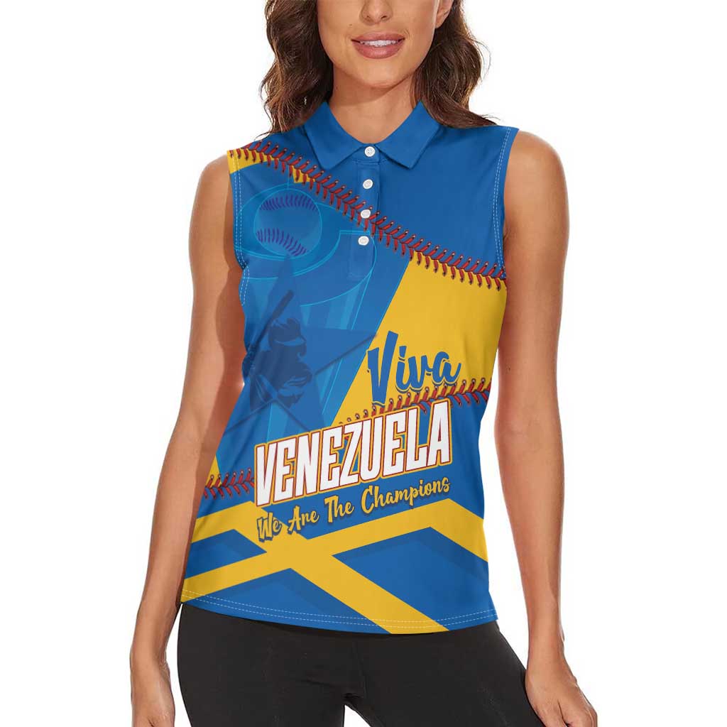 Baseball Venezuela 2026 Custom Women Sleeveless Polo Shirt 1st Champions Proud Blue Version