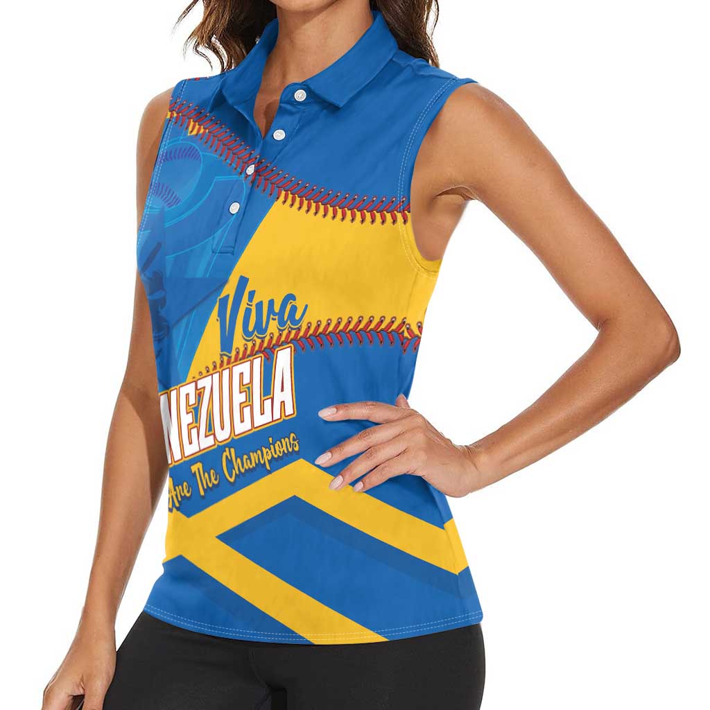 Baseball Venezuela 2026 Custom Women Sleeveless Polo Shirt 1st Champions Proud Blue Version