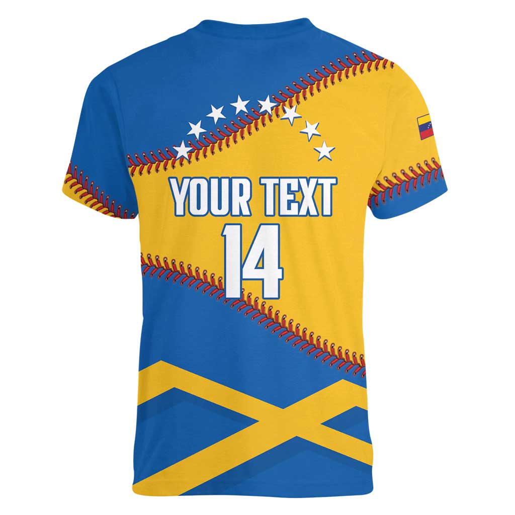 Baseball Venezuela 2026 Custom Women V-Neck T-Shirt 1st Champions Proud Blue Version
