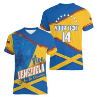 Baseball Venezuela 2026 Custom Women V-Neck T-Shirt 1st Champions Proud Blue Version