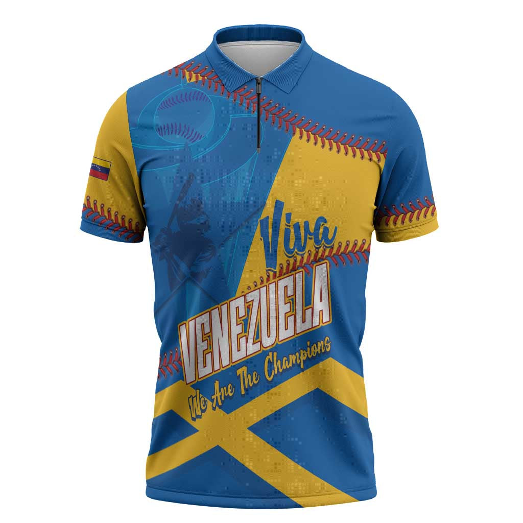 Baseball Venezuela 2026 Custom Zipper Polo Shirt 1st Champions Proud Blue Version