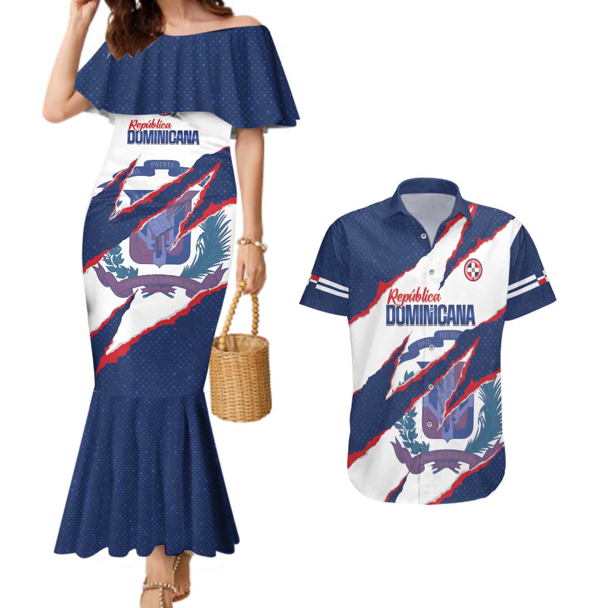 Custom Dominican Republic Football Couples Matching Mermaid Dress and Hawaiian Shirt Los Quisqueyanos Crack Style