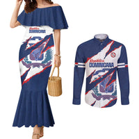 Custom Dominican Republic Football Couples Matching Mermaid Dress and Long Sleeve Button Shirt Los Quisqueyanos Crack Style