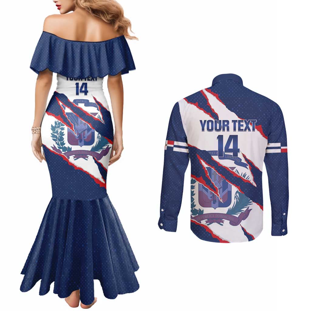 Custom Dominican Republic Football Couples Matching Mermaid Dress and Long Sleeve Button Shirt Los Quisqueyanos Crack Style