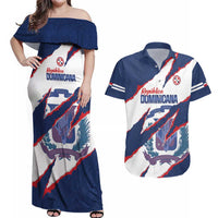 Custom Dominican Republic Football Couples Matching Off Shoulder Maxi Dress and Hawaiian Shirt Los Quisqueyanos Crack Style