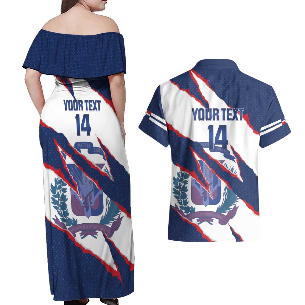 Custom Dominican Republic Football Couples Matching Off Shoulder Maxi Dress and Hawaiian Shirt Los Quisqueyanos Crack Style