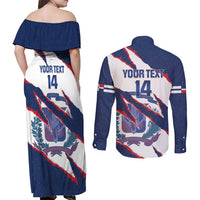 Custom Dominican Republic Football Couples Matching Off Shoulder Maxi Dress and Long Sleeve Button Shirt Los Quisqueyanos Crack Style