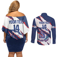 Custom Dominican Republic Football Couples Matching Off Shoulder Short Dress and Long Sleeve Button Shirt Los Quisqueyanos Crack Style