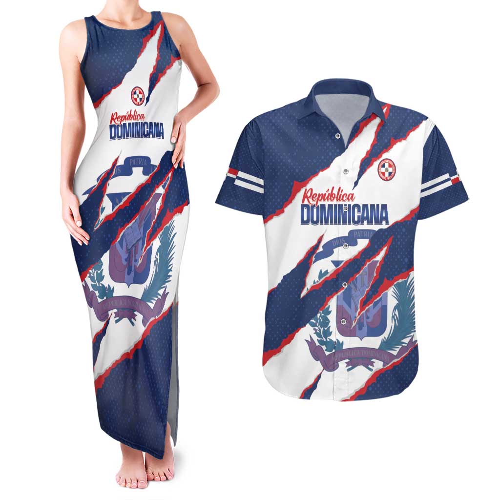 Custom Dominican Republic Football Couples Matching Tank Maxi Dress and Hawaiian Shirt Los Quisqueyanos Crack Style