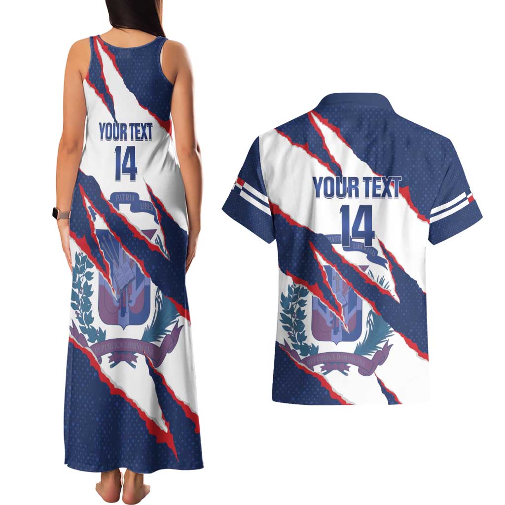 Custom Dominican Republic Football Couples Matching Tank Maxi Dress and Hawaiian Shirt Los Quisqueyanos Crack Style