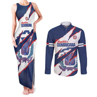 Custom Dominican Republic Football Couples Matching Tank Maxi Dress and Long Sleeve Button Shirt Los Quisqueyanos Crack Style