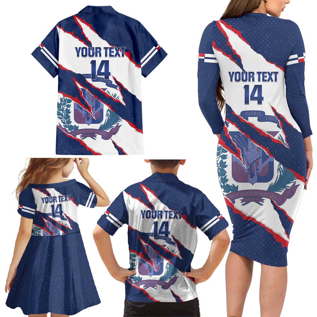 Custom Dominican Republic Football Family Matching Long Sleeve Bodycon Dress and Hawaiian Shirt Los Quisqueyanos Crack Style
