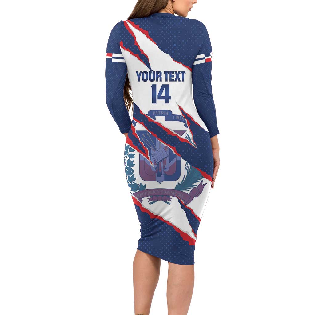 Custom Dominican Republic Football Family Matching Long Sleeve Bodycon Dress and Hawaiian Shirt Los Quisqueyanos Crack Style