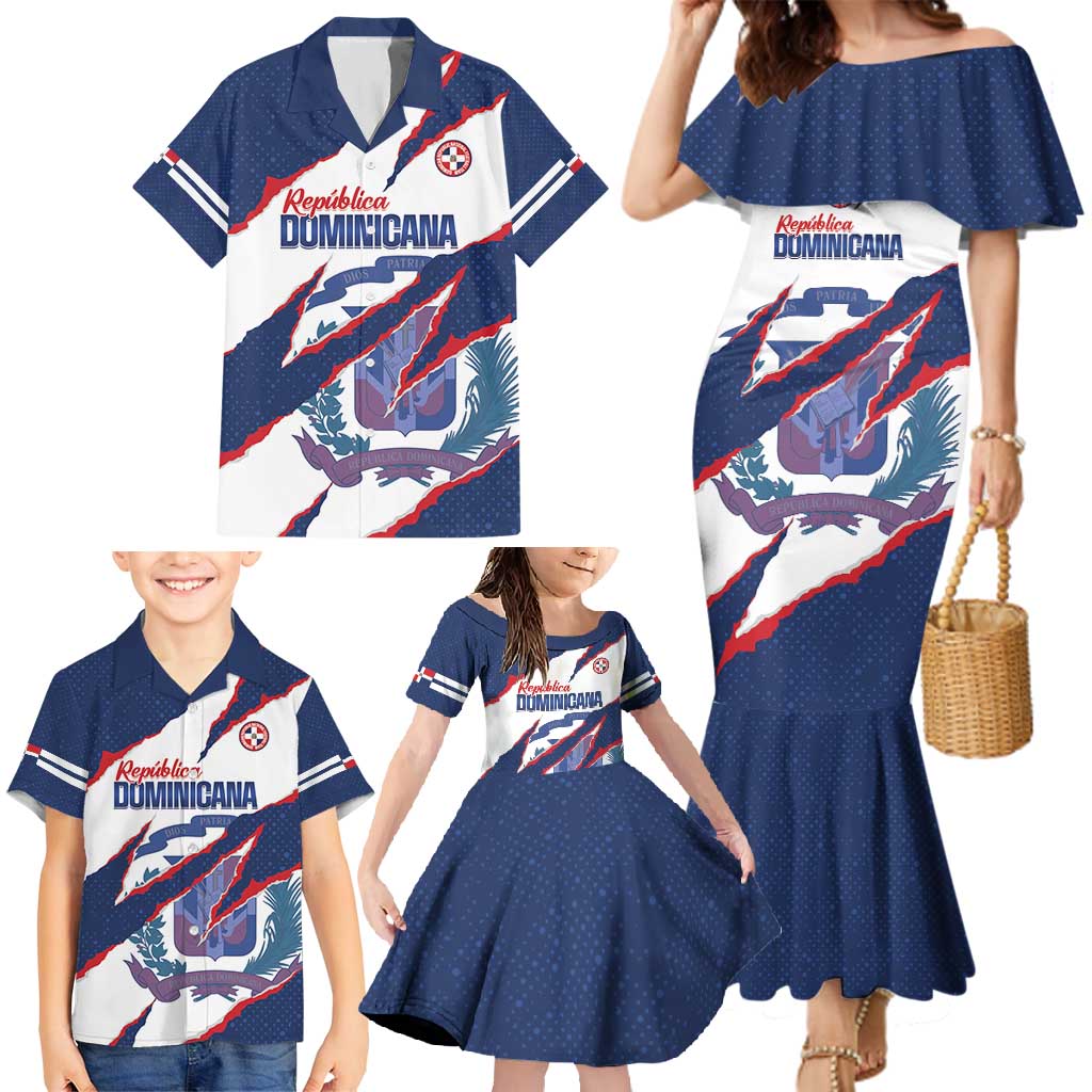 Custom Dominican Republic Football Family Matching Mermaid Dress and Hawaiian Shirt Los Quisqueyanos Crack Style