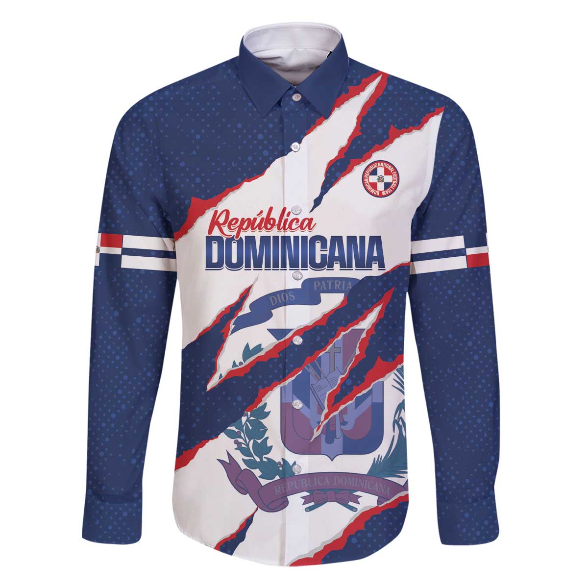 Custom Dominican Republic Football Family Matching Off The Shoulder Long Sleeve Dress and Hawaiian Shirt Los Quisqueyanos Crack Style