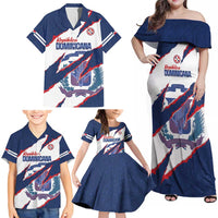 Custom Dominican Republic Football Family Matching Off Shoulder Maxi Dress and Hawaiian Shirt Los Quisqueyanos Crack Style