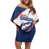 Custom Dominican Republic Football Family Matching Off Shoulder Short Dress and Hawaiian Shirt Los Quisqueyanos Crack Style