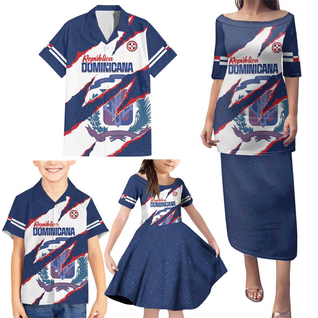 Custom Dominican Republic Football Family Matching Puletasi and Hawaiian Shirt Los Quisqueyanos Crack Style