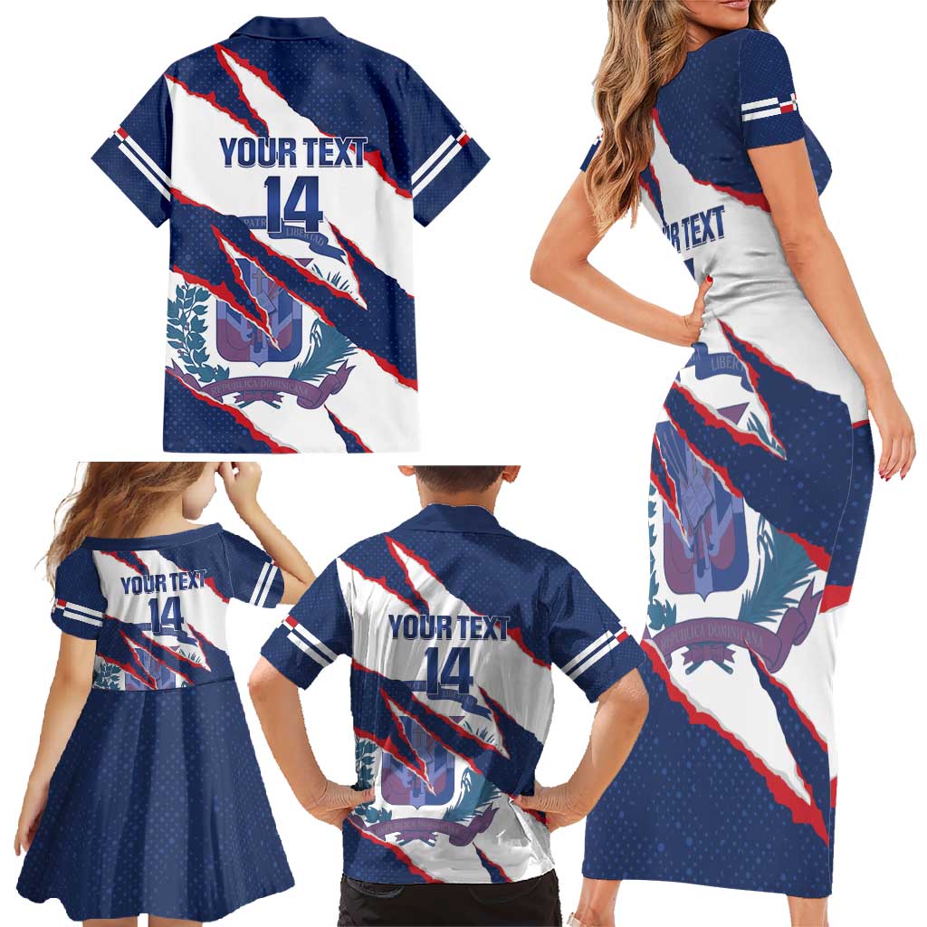 Custom Dominican Republic Football Family Matching Short Sleeve Bodycon Dress and Hawaiian Shirt Los Quisqueyanos Crack Style