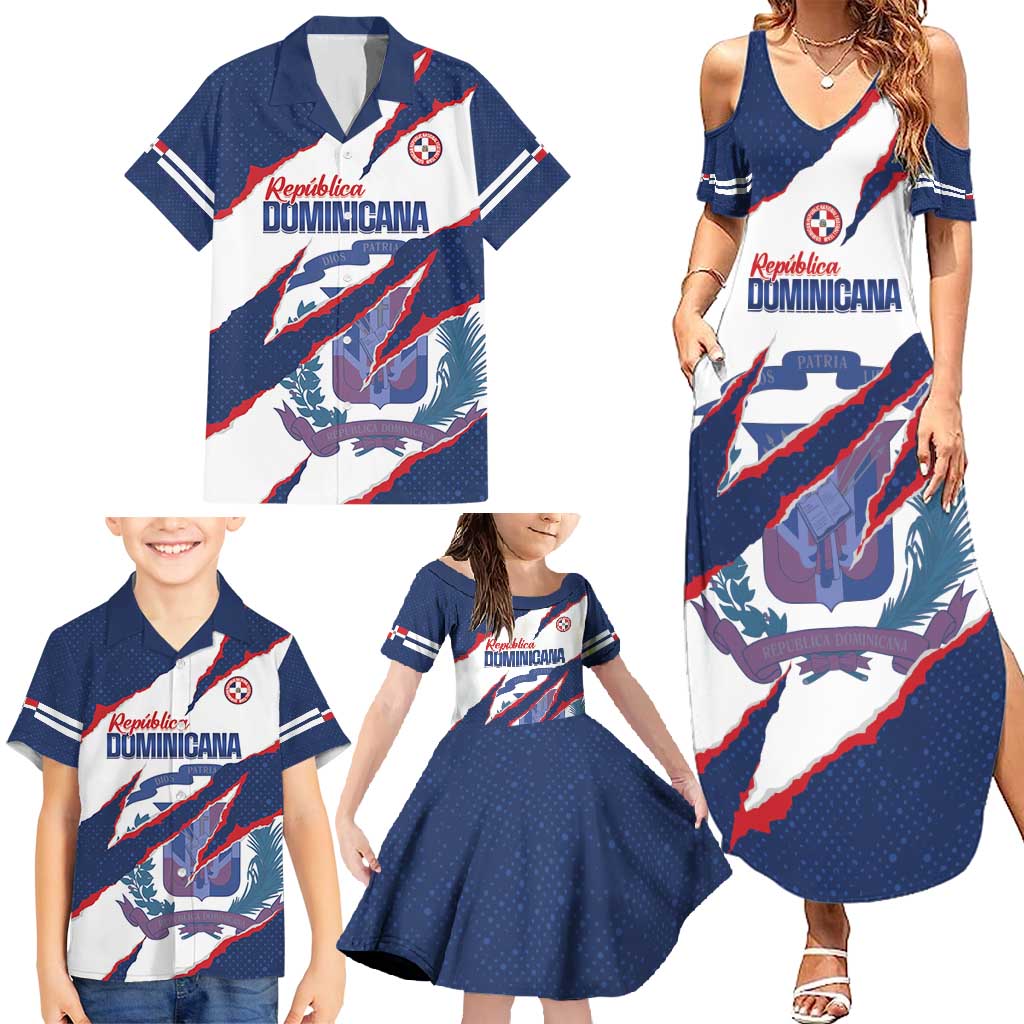 Custom Dominican Republic Football Family Matching Summer Maxi Dress and Hawaiian Shirt Los Quisqueyanos Crack Style