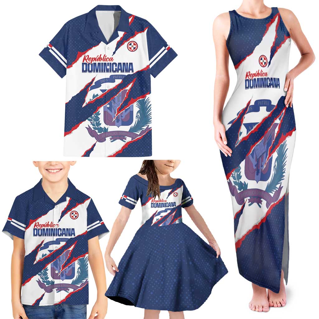Custom Dominican Republic Football Family Matching Tank Maxi Dress and Hawaiian Shirt Los Quisqueyanos Crack Style