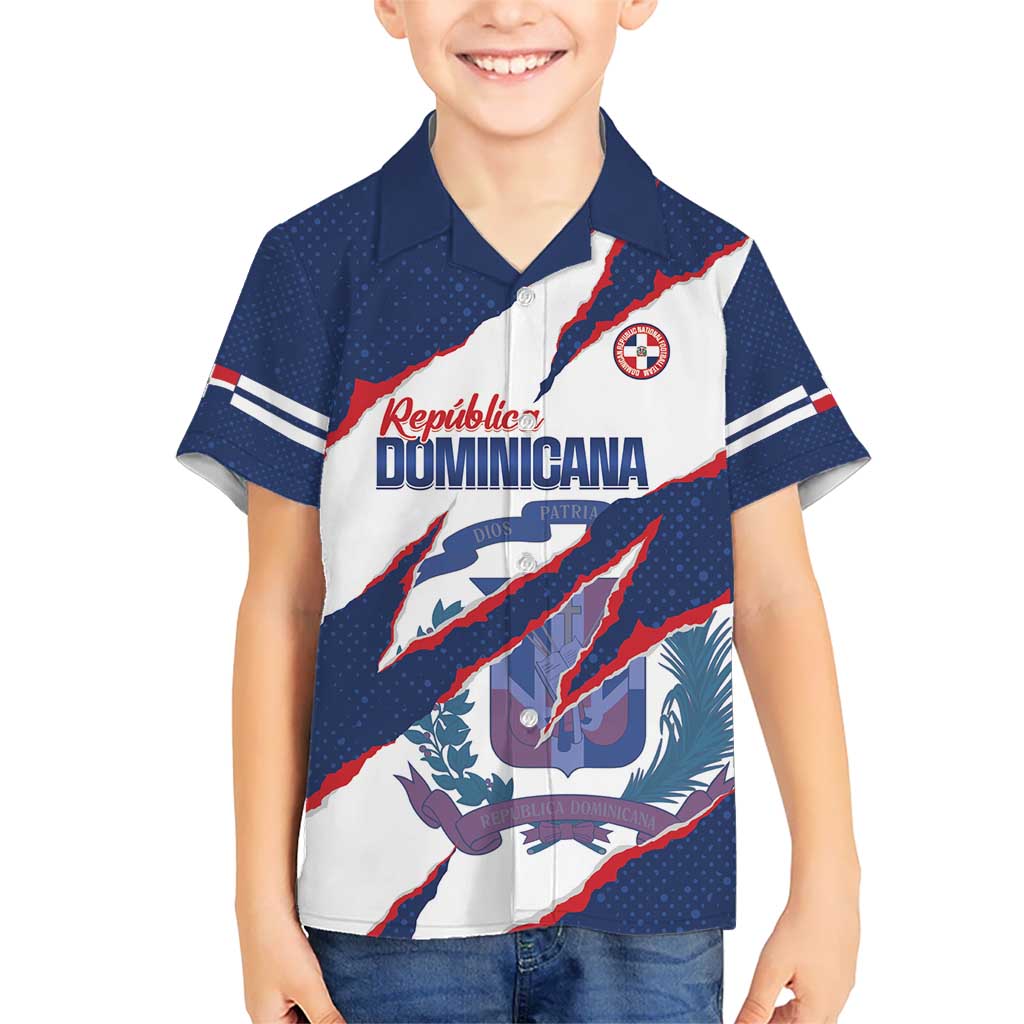 Custom Dominican Republic Football Kid Hawaiian Shirt Los Quisqueyanos Crack Style