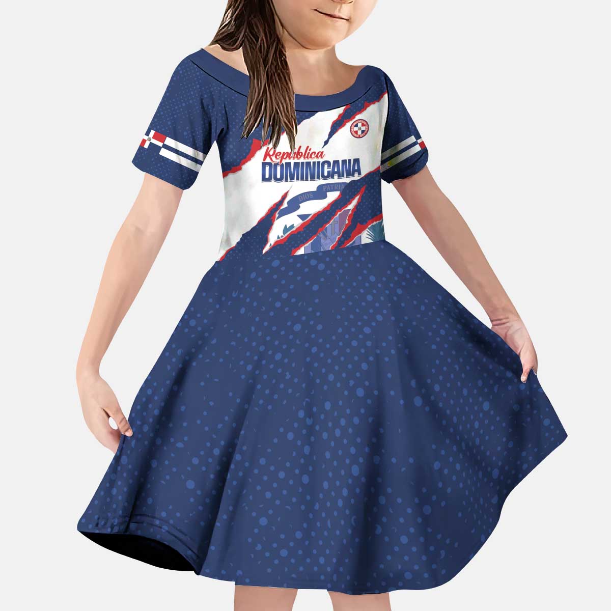 Custom Dominican Republic Football Kid Short Sleeve Dress Los Quisqueyanos Crack Style