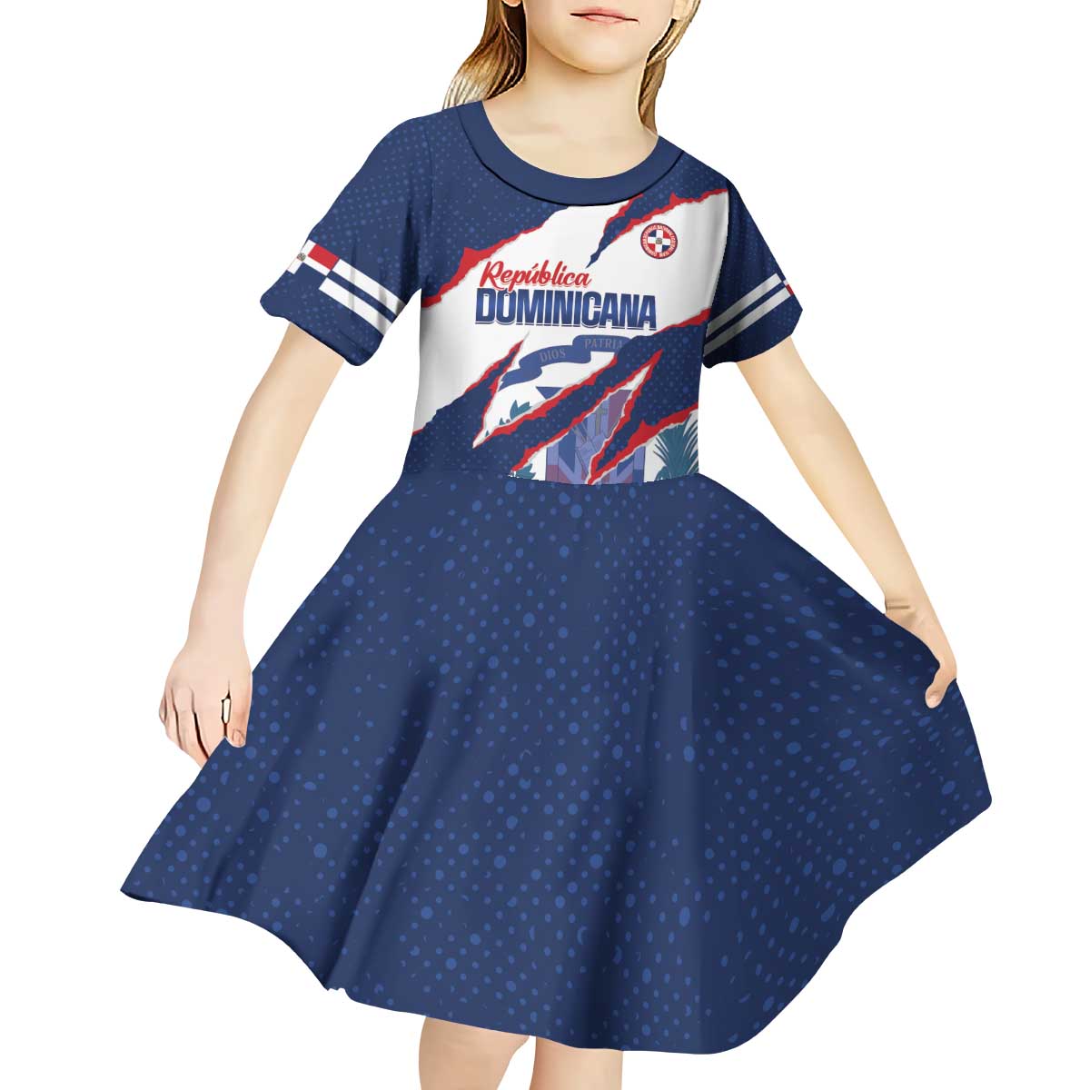Custom Dominican Republic Football Kid Short Sleeve Dress Los Quisqueyanos Crack Style