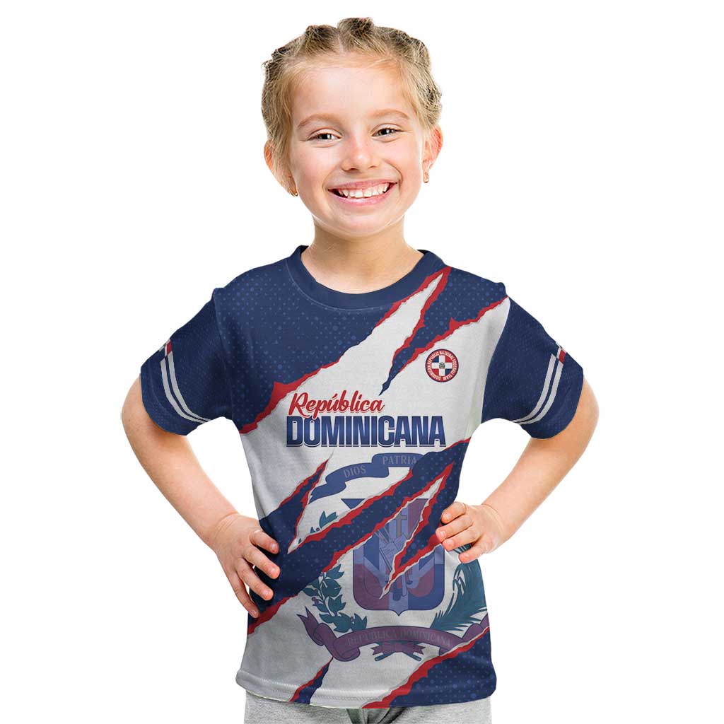 Custom Dominican Republic Football Kid T Shirt Los Quisqueyanos Crack Style