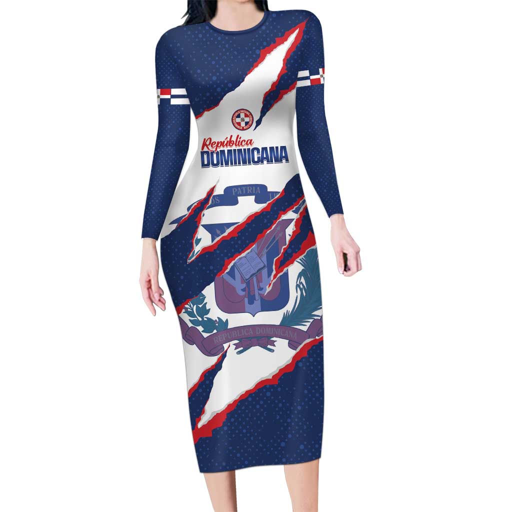 Custom Dominican Republic Football Long Sleeve Bodycon Dress Los Quisqueyanos Crack Style