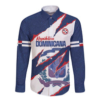 Custom Dominican Republic Football Long Sleeve Button Shirt Los Quisqueyanos Crack Style