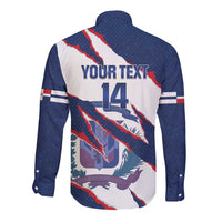 Custom Dominican Republic Football Long Sleeve Button Shirt Los Quisqueyanos Crack Style