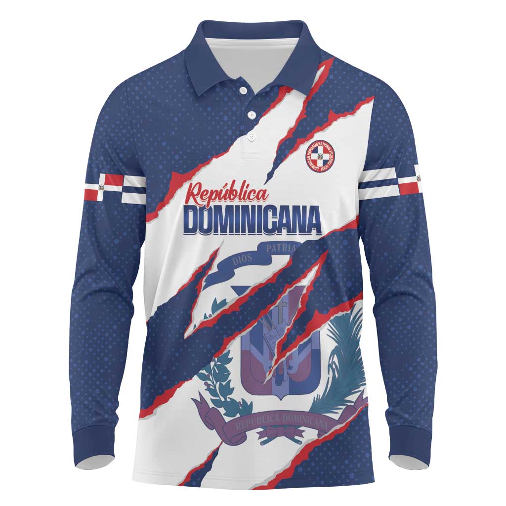 Custom Dominican Republic Football Long Sleeve Polo Shirt Los Quisqueyanos Crack Style