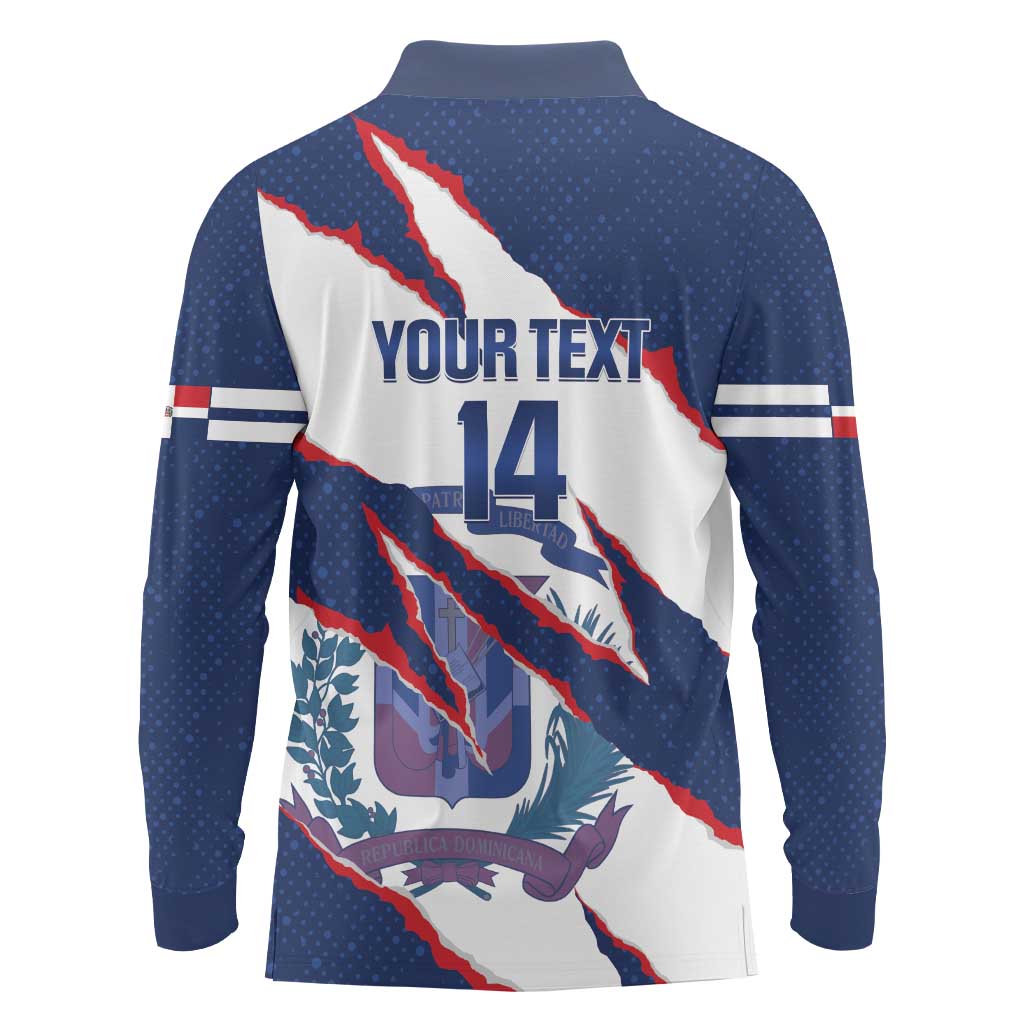 Custom Dominican Republic Football Long Sleeve Polo Shirt Los Quisqueyanos Crack Style