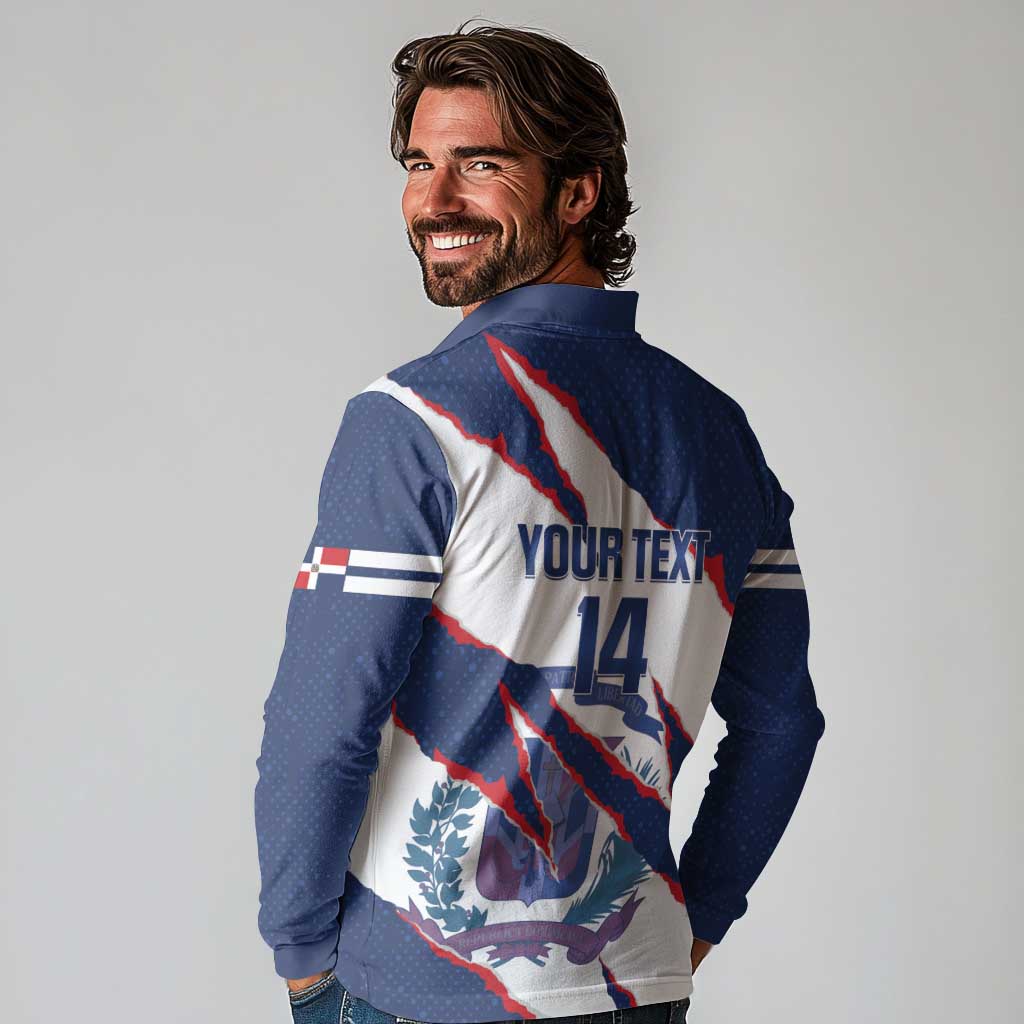 Custom Dominican Republic Football Long Sleeve Polo Shirt Los Quisqueyanos Crack Style