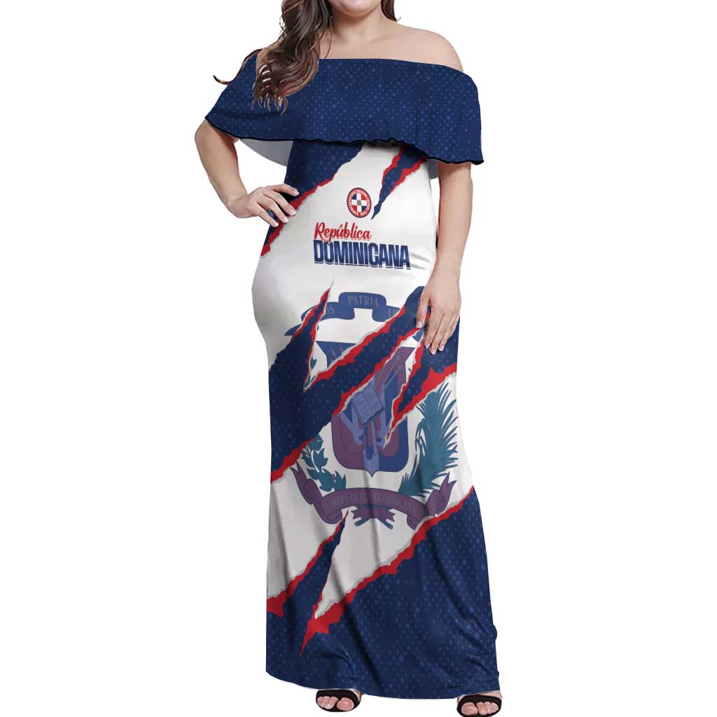Custom Dominican Republic Football Off Shoulder Maxi Dress Los Quisqueyanos Crack Style