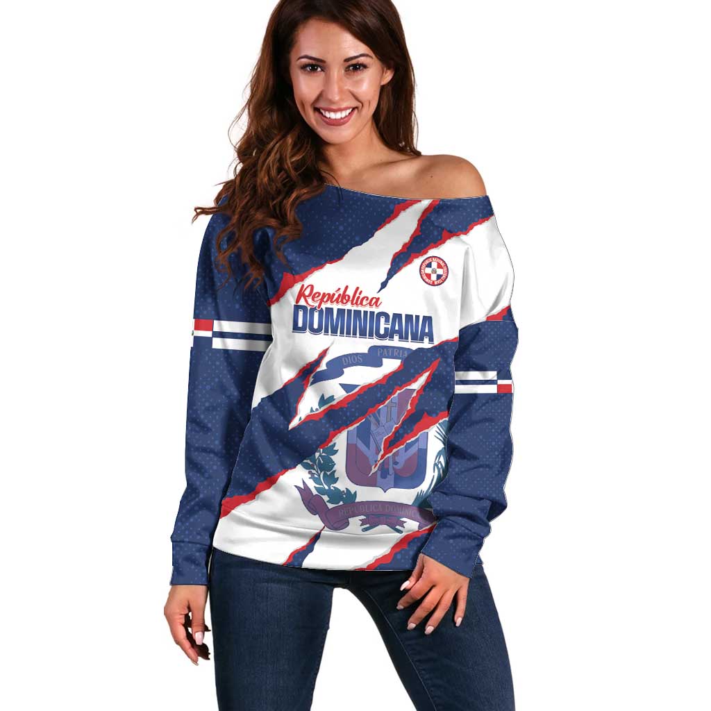 Custom Dominican Republic Football Off Shoulder Sweater Los Quisqueyanos Crack Style