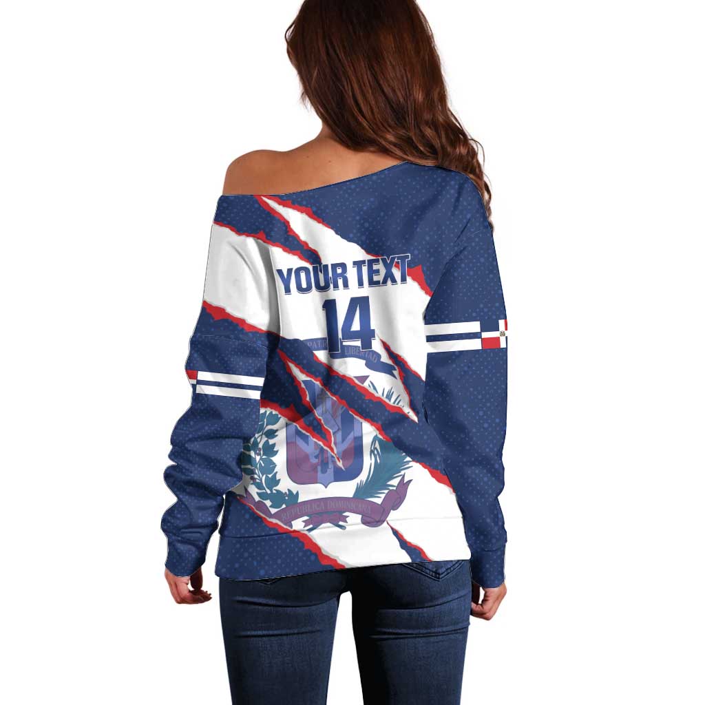 Custom Dominican Republic Football Off Shoulder Sweater Los Quisqueyanos Crack Style