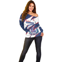 Custom Dominican Republic Football Off Shoulder Sweater Los Quisqueyanos Crack Style