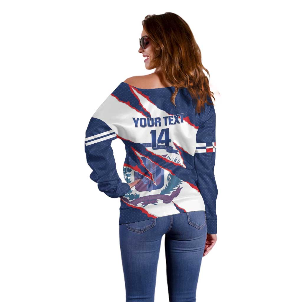 Custom Dominican Republic Football Off Shoulder Sweater Los Quisqueyanos Crack Style