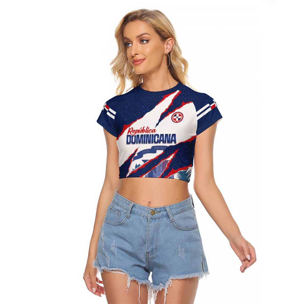 Custom Dominican Republic Football Raglan Cropped T Shirt Los Quisqueyanos Crack Style