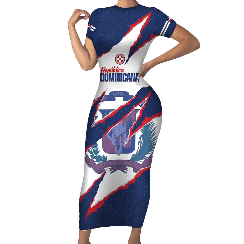 Custom Dominican Republic Football Short Sleeve Bodycon Dress Los Quisqueyanos Crack Style