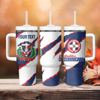 Custom Dominican Republic Football Tumbler With Handle Los Quisqueyanos Crack Style