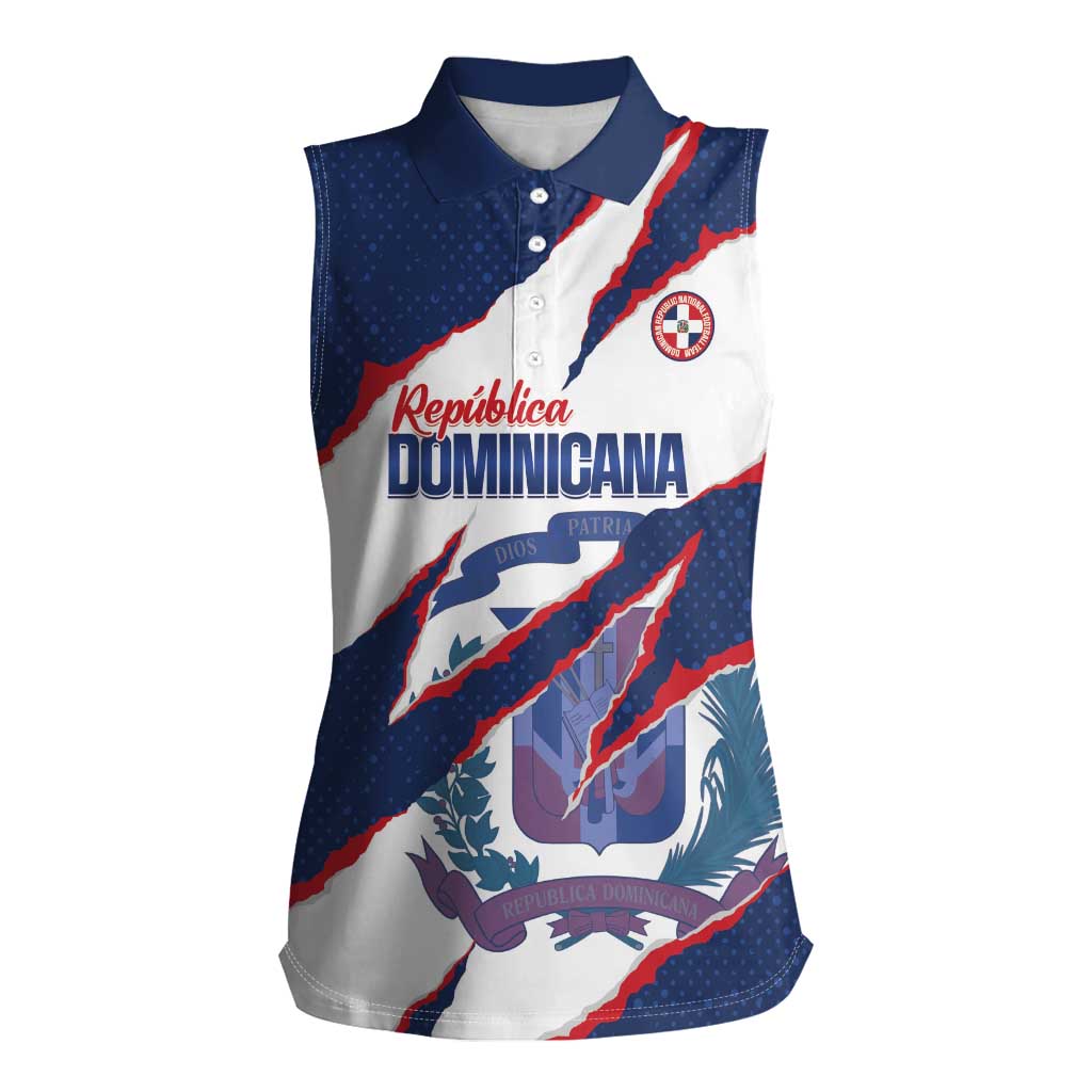 Custom Dominican Republic Football Women Sleeveless Polo Shirt Los Quisqueyanos Crack Style